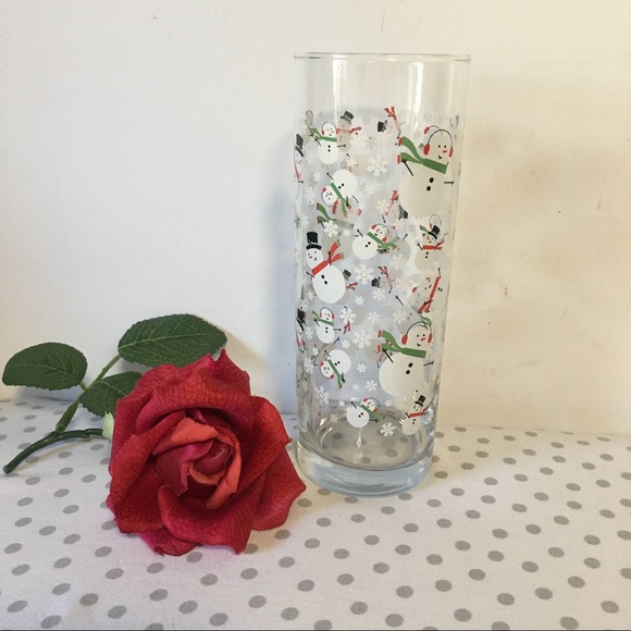 Xmas Barware Snowman Cera Tom Collins tall glass Clear glass with snowmen - Picture 8 of 8